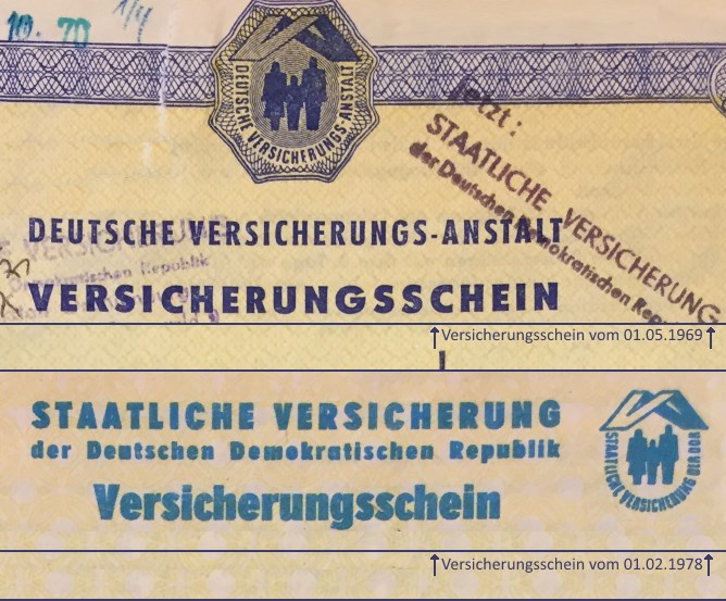 Versicherungsschein: Deutsche Versicherungs-Anstalt (1969) | Staatliche Versicherung der DDR (1978)