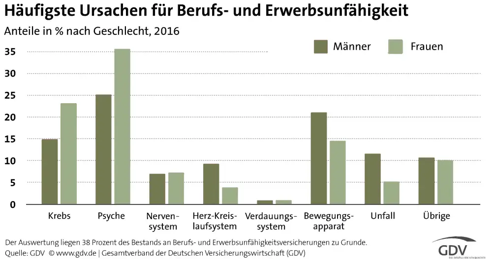 Häufigste Ursachen für Berufs- und Erwerbsunfähigkeitkeit © GDV 2016